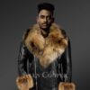 Men’s Chic leather jackets with genuine fur collar and handcuffs