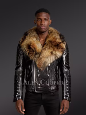 Men’s Leather Jacket with Chic Finn Raccoon Fur Collar