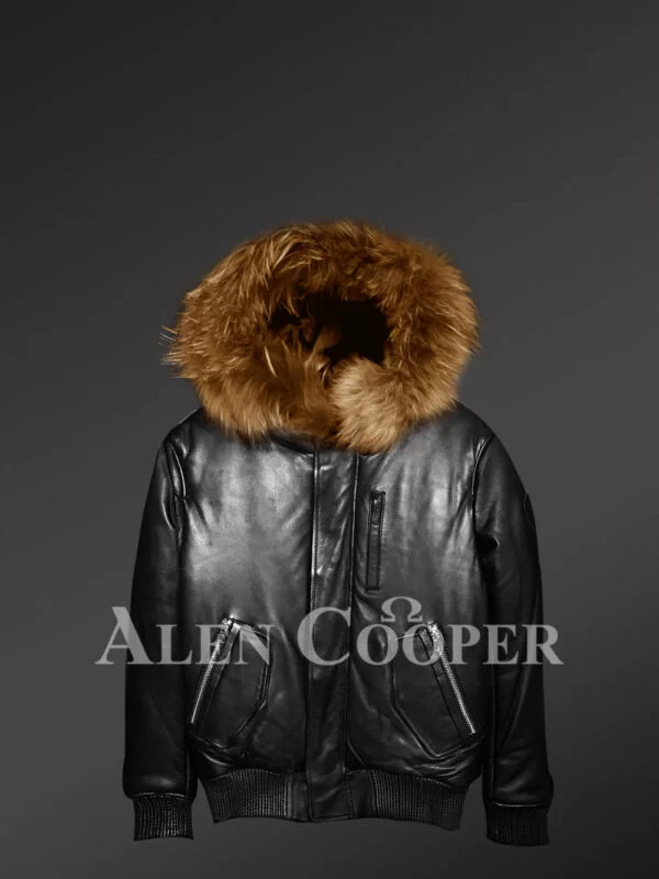 Men’s Puffy Bomber with Original Fur Hood - Image 3