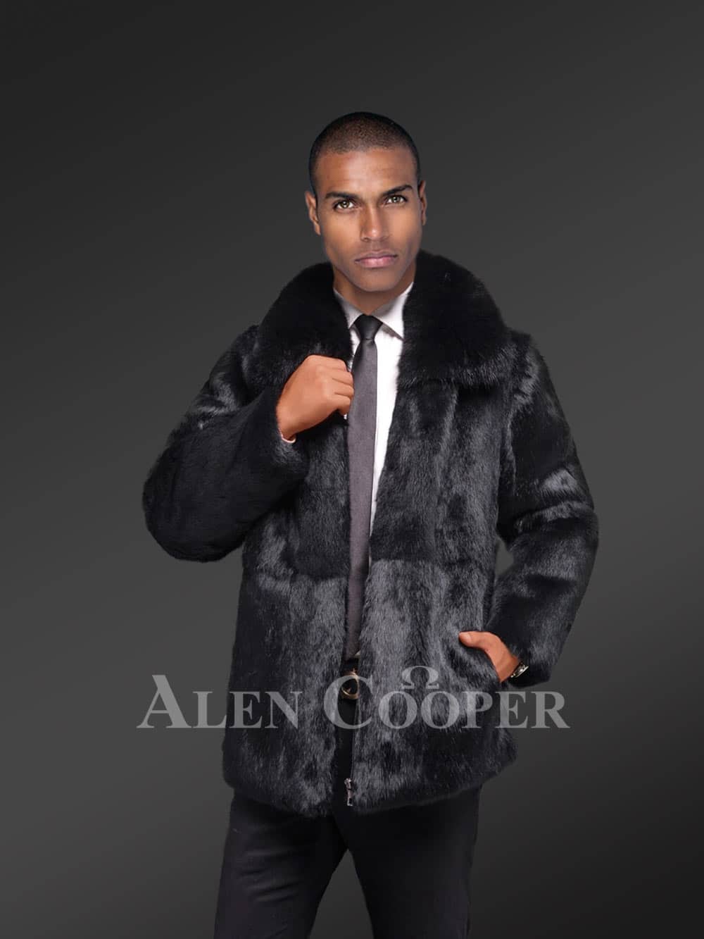 Alen Cooper Mink Fur Bomber Jacket with Hood for Men