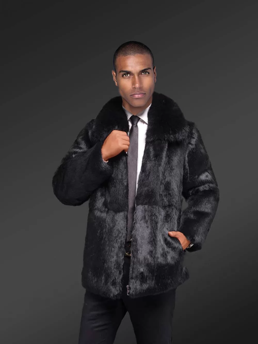 Warm Casual Faux Mink Rabbit Long Fur Coat Mens Leather Jacket Men