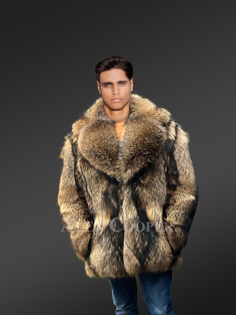 Pea-Length Loose Fit Raccoon Fur Jacket for Men - Image 5