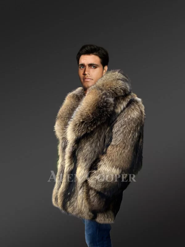 Pea-Length Loose Fit Raccoon Fur Jacket for Men - Image 3