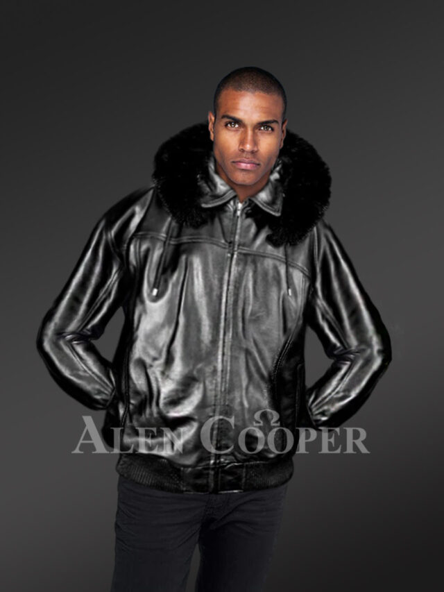 Men's Zipout Hooded Bomber with Fox Fur Trim