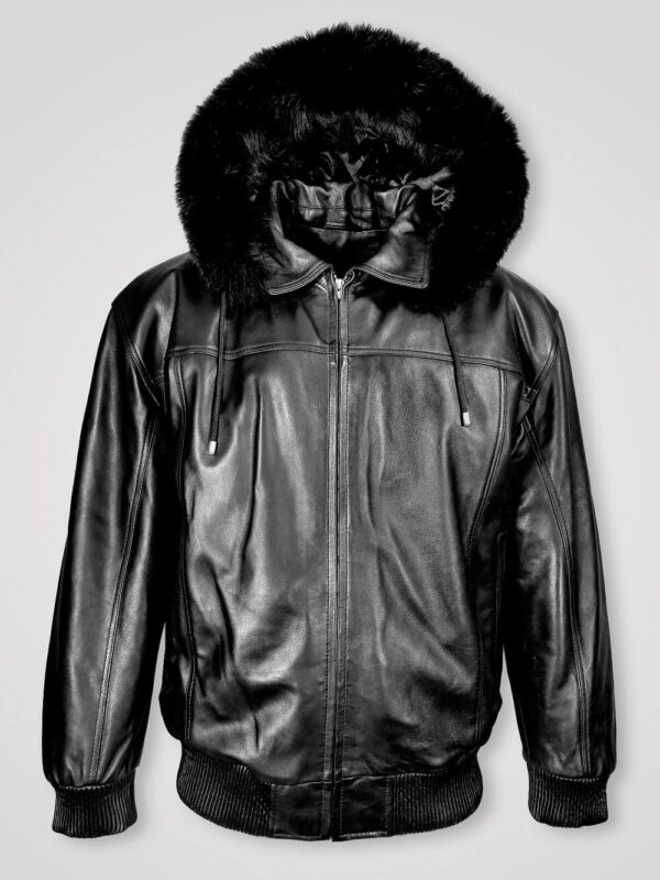 Men's Zipout Hooded Bomber with Fox Fur Trim - Image 3