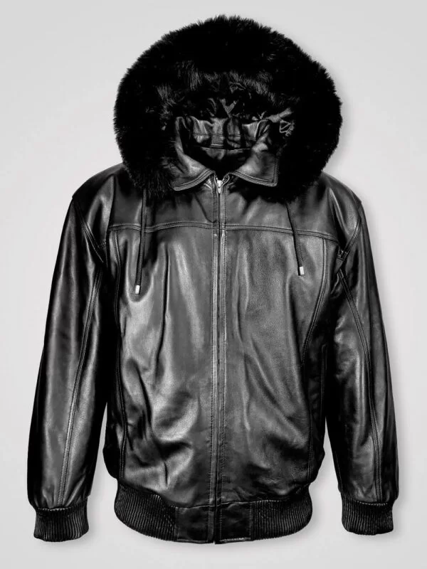 Men's Zipout Hooded Bomber with Fox Fur Trim - Image 3