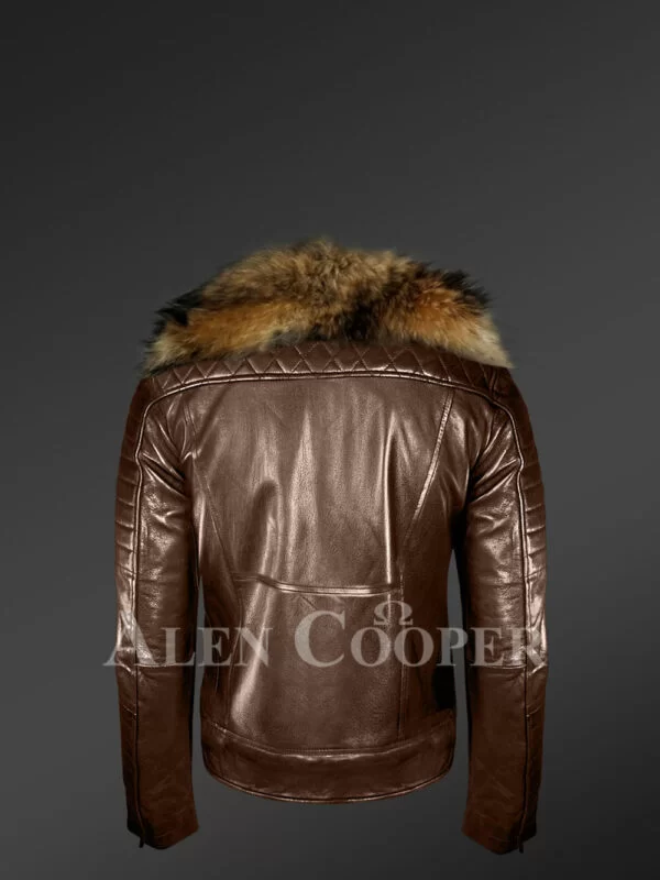 Biker Leather Jacket with Fur Collar for Men - Image 4