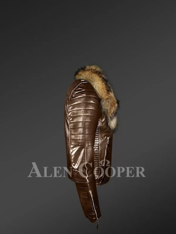 Biker Leather Jacket with Fur Collar for Men - Image 3