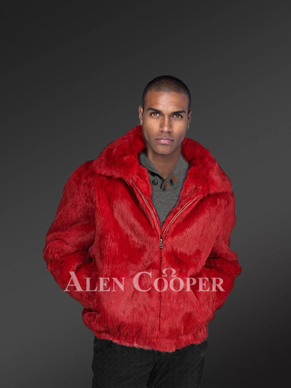 Alen Cooper Rabbit Fur Bomber for Men with Hood
