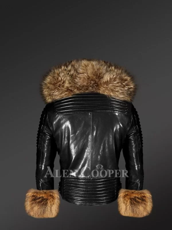 Black Biker Leather Jacket with Raccoon Fur – Smart Looks with Maximum Warmth - Image 5