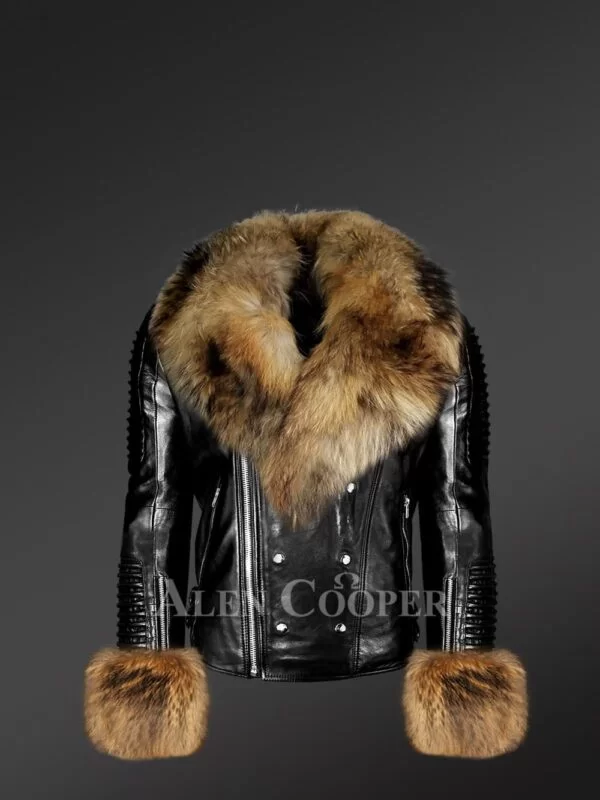 Black Biker Leather Jacket with Raccoon Fur – Smart Looks with Maximum Warmth - Image 3