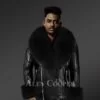 Men’s premium leather jacket with fur collar and handcuffs