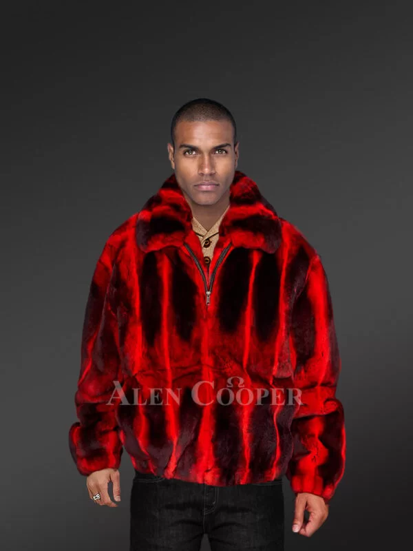 Men’s Reddish Chinchilla-Look Double Collar Original Fur Coats - Image 4