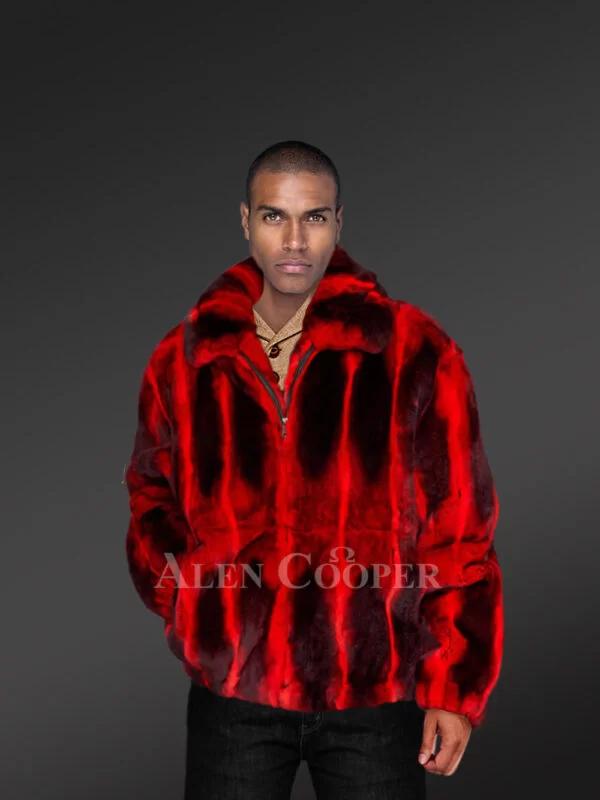Men’s Reddish Chinchilla-Look Double Collar Original Fur Coats - Image 3
