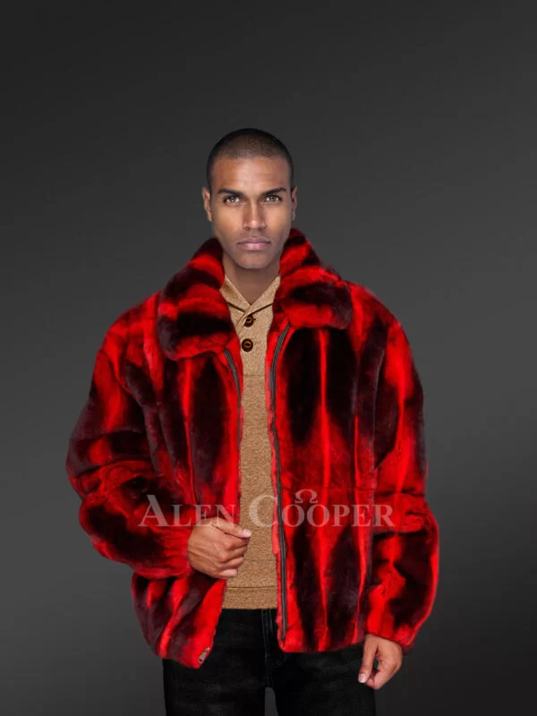 Men’s Reddish Chinchilla-Look Double Collar Original Fur Coats - Image 2
