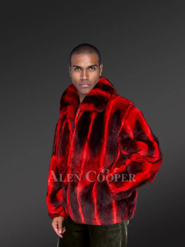 Men’s Reddish Chinchilla-Look Double Collar Original Fur Coats - Image 5