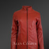 Mid-length Orange Leather Coat For Women