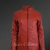 Mid-length Orange Leather Coat For Women