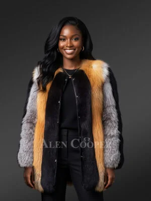 Mid Length Fox Fur Coat for Women