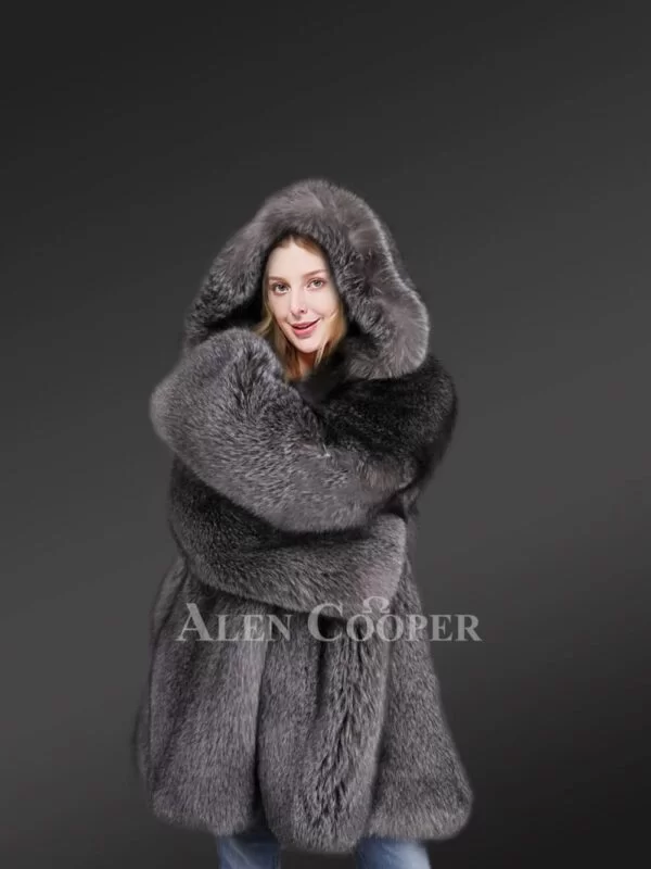 Slate Grey Fur Coat For Women - Image 4