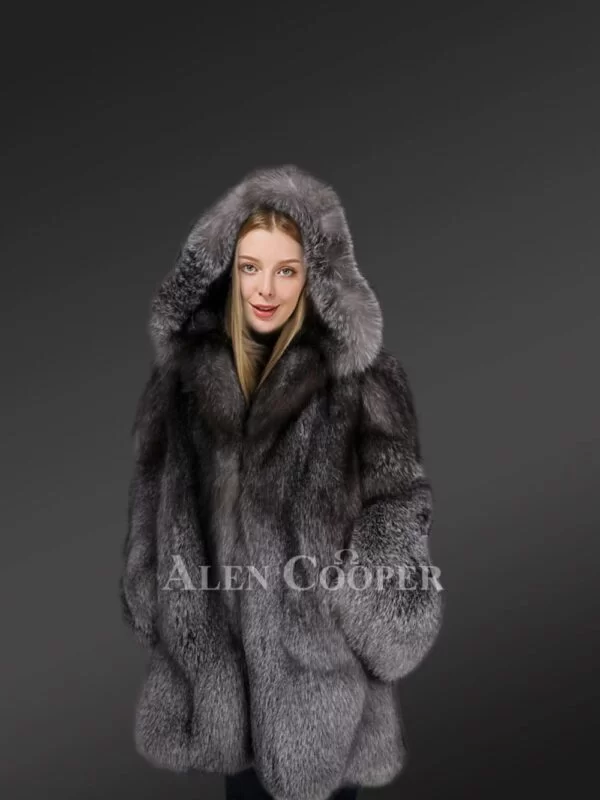 Slate Grey Fur Coat For Women - Image 5