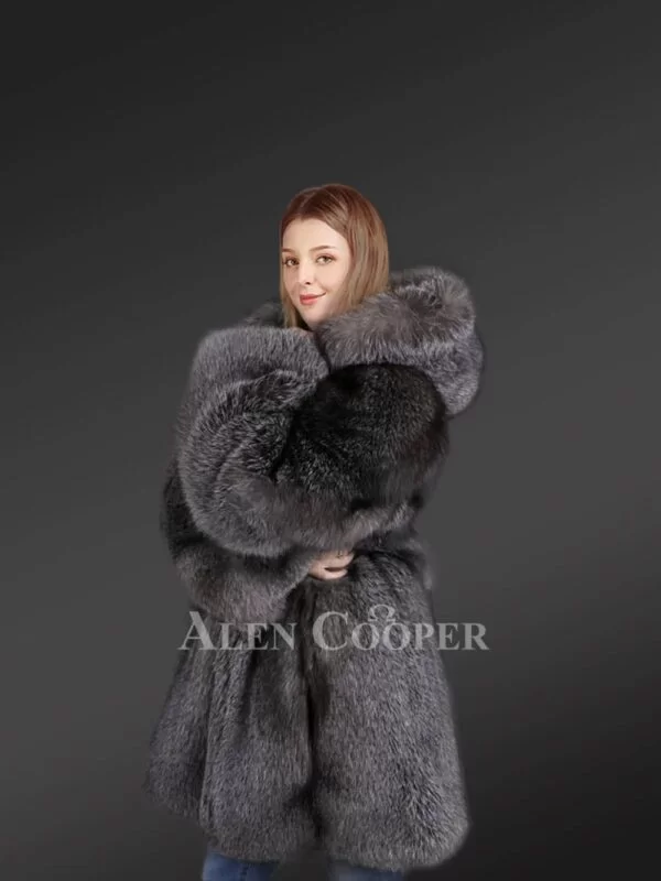 Slate Grey Fur Coat For Women - Image 2