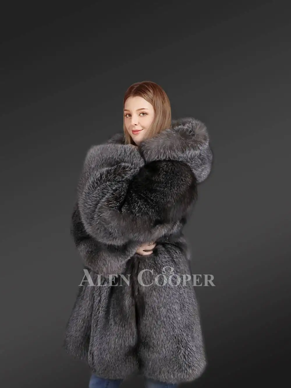 Slate Grey Fur Coat For Women - Image 2