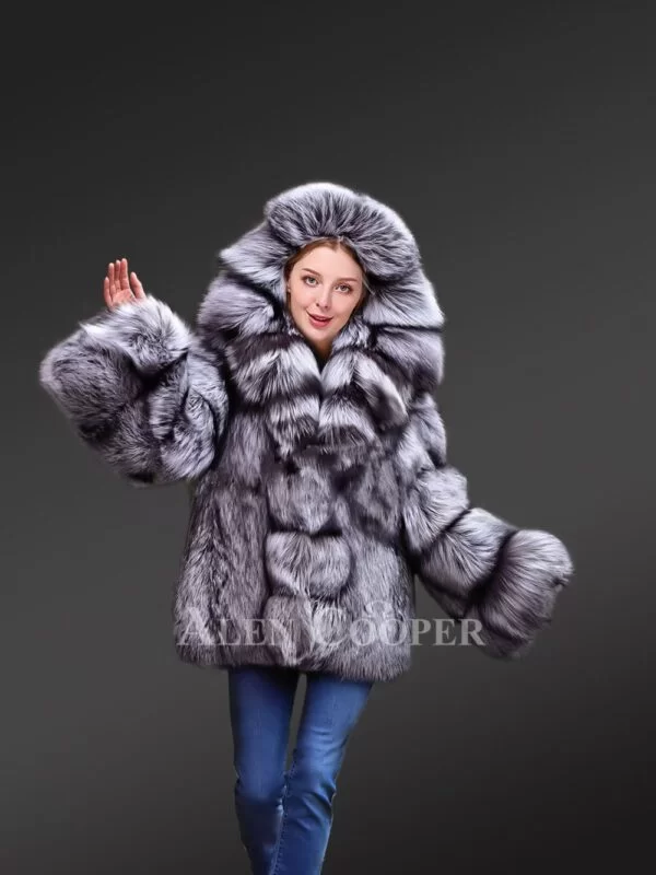 Women's Mid Length Coat in Fox Fur - Image 4