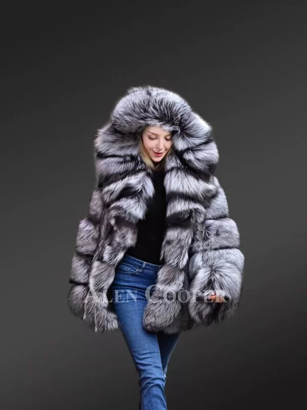 Women's Mid Length Coat in Fox Fur - Image 5