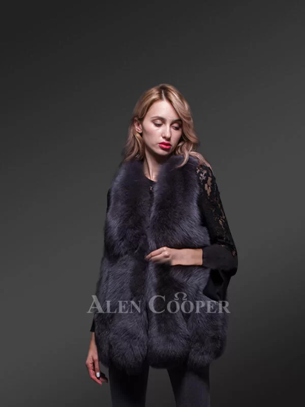 Black A-line fur vest for women - Image 2