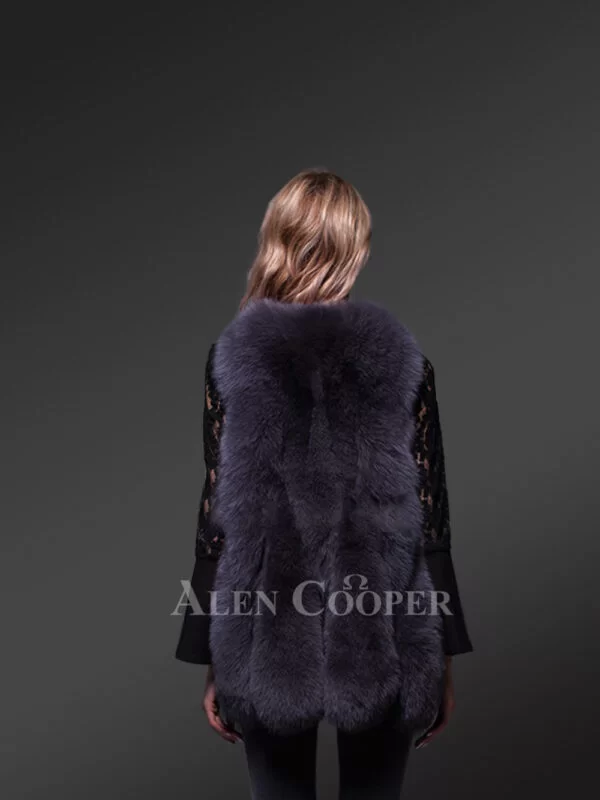 Black A-line fur vest for women - Image 6