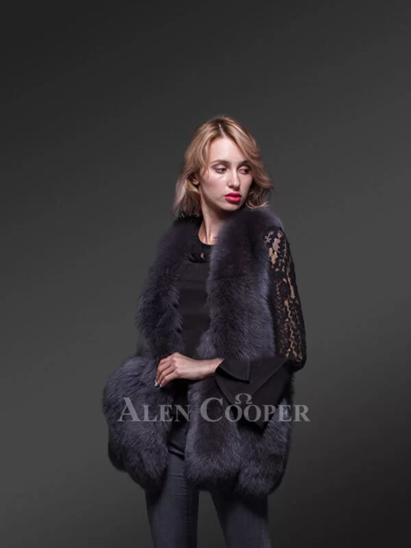 Black A-line fur vest for women - Image 3
