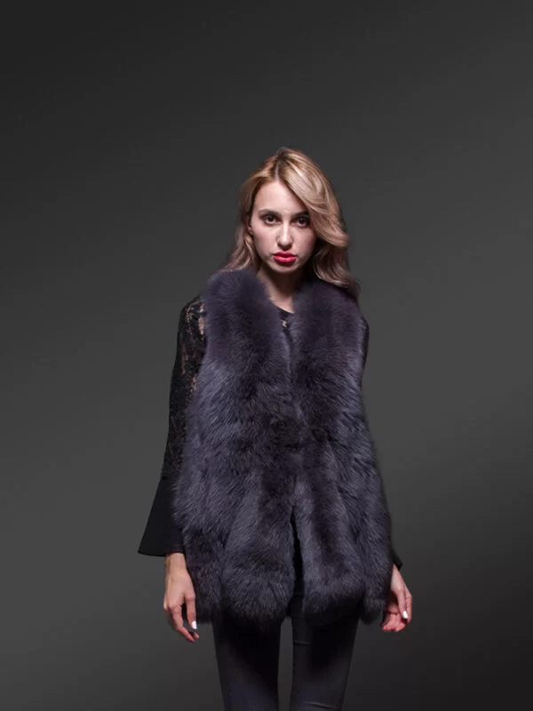 Black A-line fur vest for women - Image 5