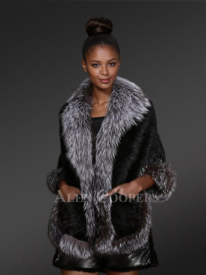 Mink Fur Cape Style Coat - Embellished with Silver Fox Fur Trims
