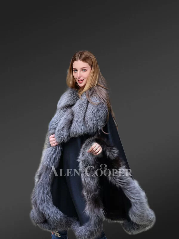 Leather Fur Cape with Silver Fox Fur Trims is a stylish & luxurious wear - Image 3