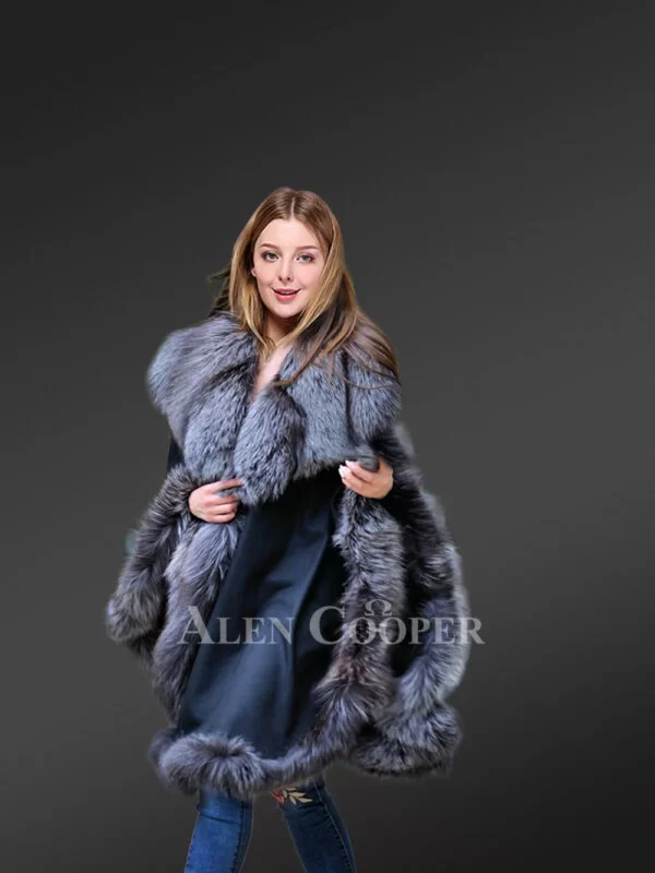 Leather Fur Cape with Silver Fox Fur Trims is a stylish & luxurious wear - Image 4