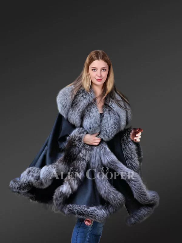 Leather Fur Cape with Silver Fox Fur Trims is a stylish & luxurious wear - Image 5