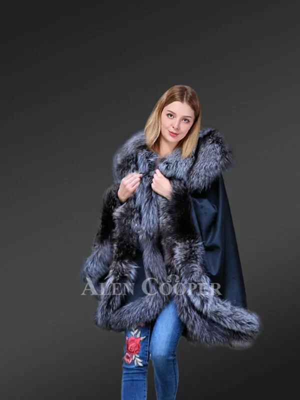 Leather Fur Cape with Silver Fox Fur Trims is a stylish & luxurious wear - Image 6