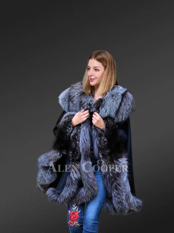 Leather Fur Cape with Silver Fox Fur Trims is a stylish & luxurious wear - Image 7