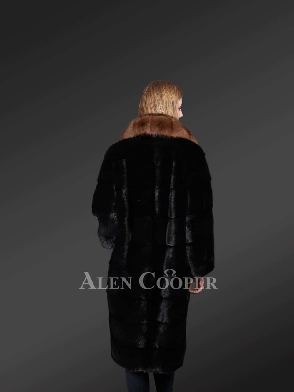 Mink Fur Coat with Fox Fur Collar and Lapels - Image 4