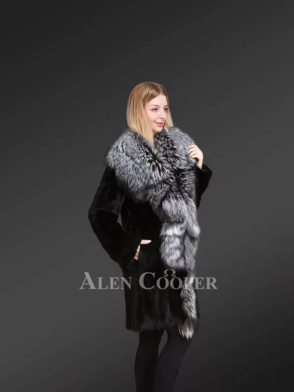 Mink Fur Coat with Silver Fox Fur Collar and Lapels - Image 4
