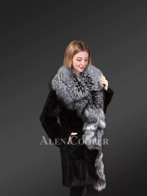 Mink Fur Coat with Silver Fox Fur Collar and Lapels - Image 3