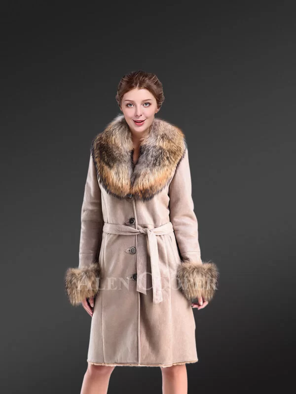 Shearling Coat with Racoon Fur