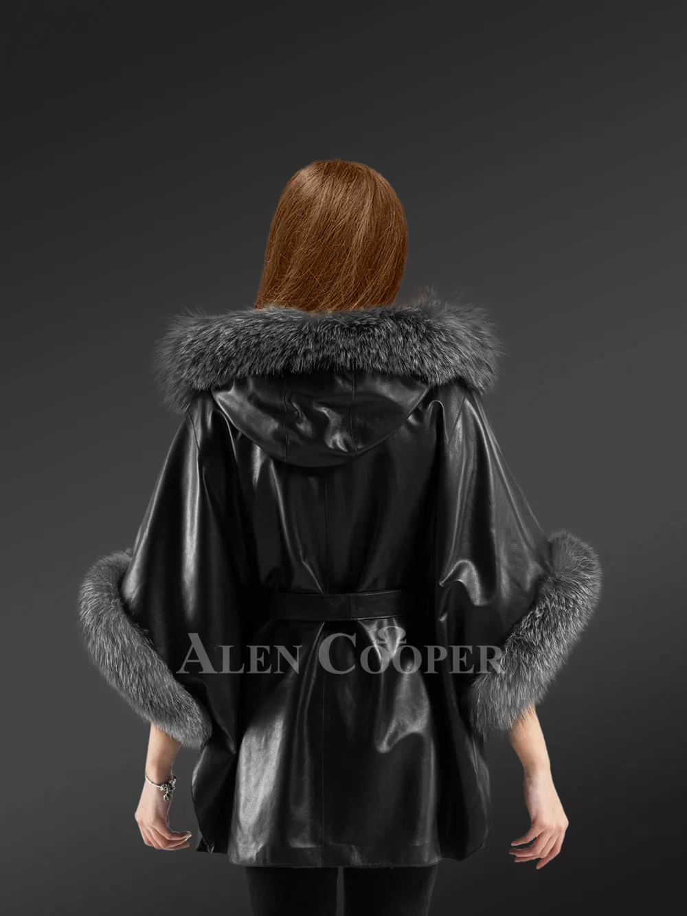 Grey Mink Cape Coat with Fox Fur Trimmed Hood at