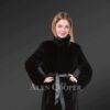 womens black long coat with leather belt