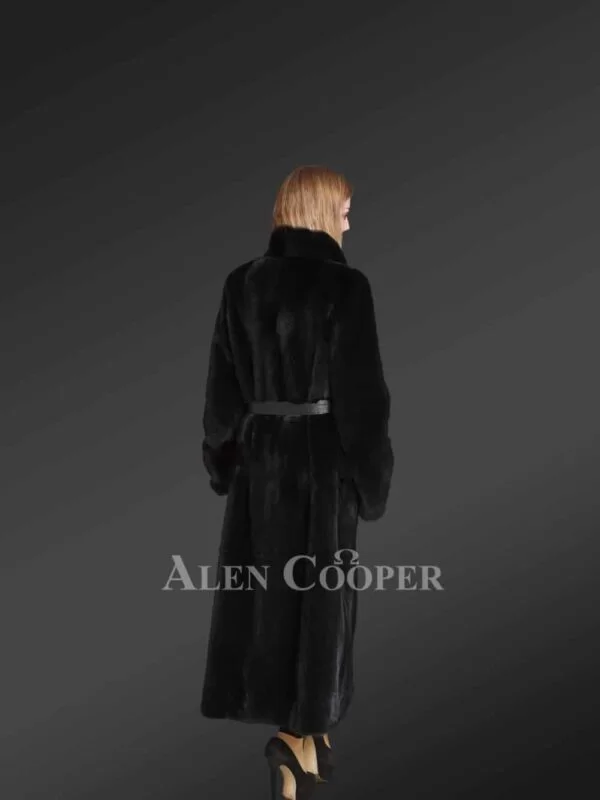 Womens Black Long Coat with Leather Belt – Showcase a Powerful Persona in Style - Image 4