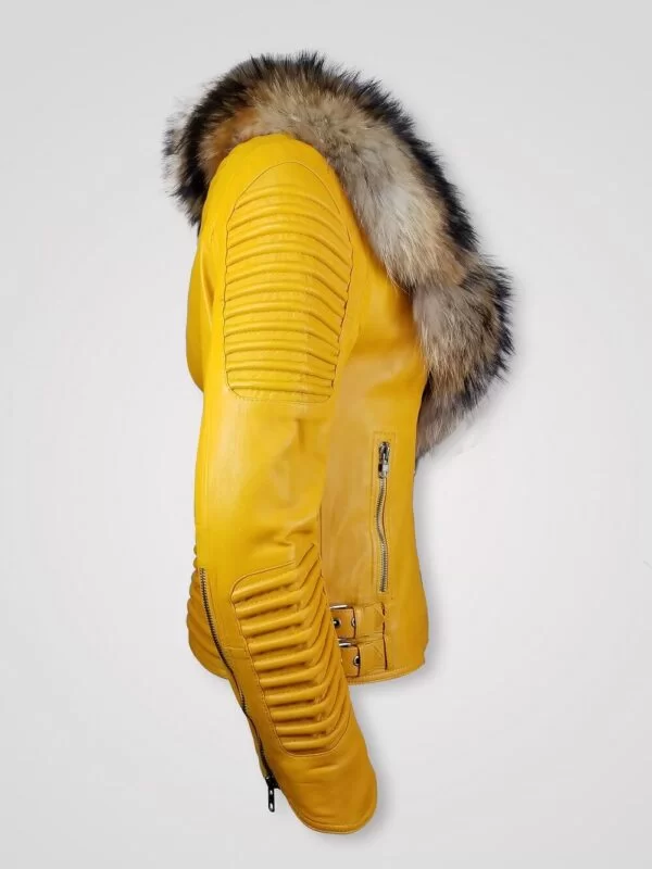 Womens Motorcycle Biker Jacket with an Elegant Raccoon Fur Collar - Image 2