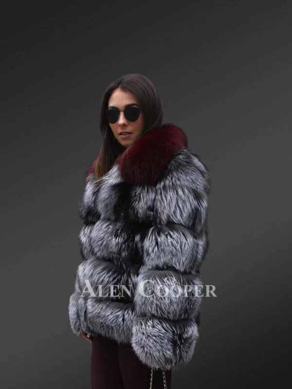 Multi Color Shawl Shoulder Real Fox Fur Winter Coat for Women - Image 3