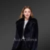 Navy Blue Toscana Shearling Jacket For Women