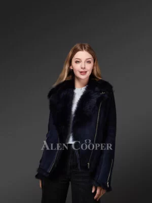 Navy Blue Toscana Shearling Jacket For Women